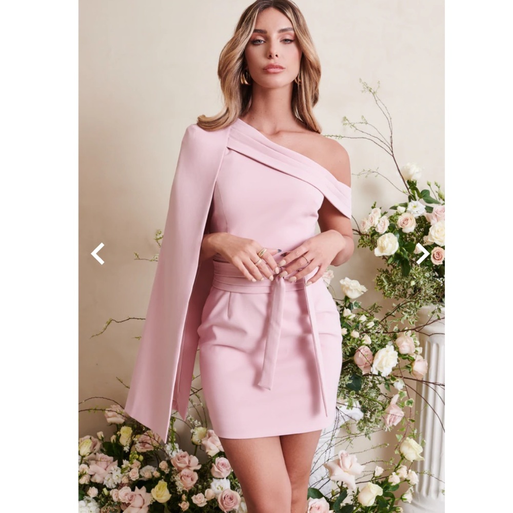 NEW SEASON Gorgeous Lavish Alice off shoulder cape mini dress in pink